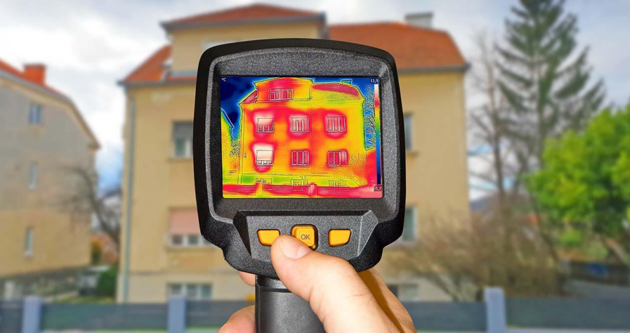 Wärmebildkamera auf Gebäude gerichtet